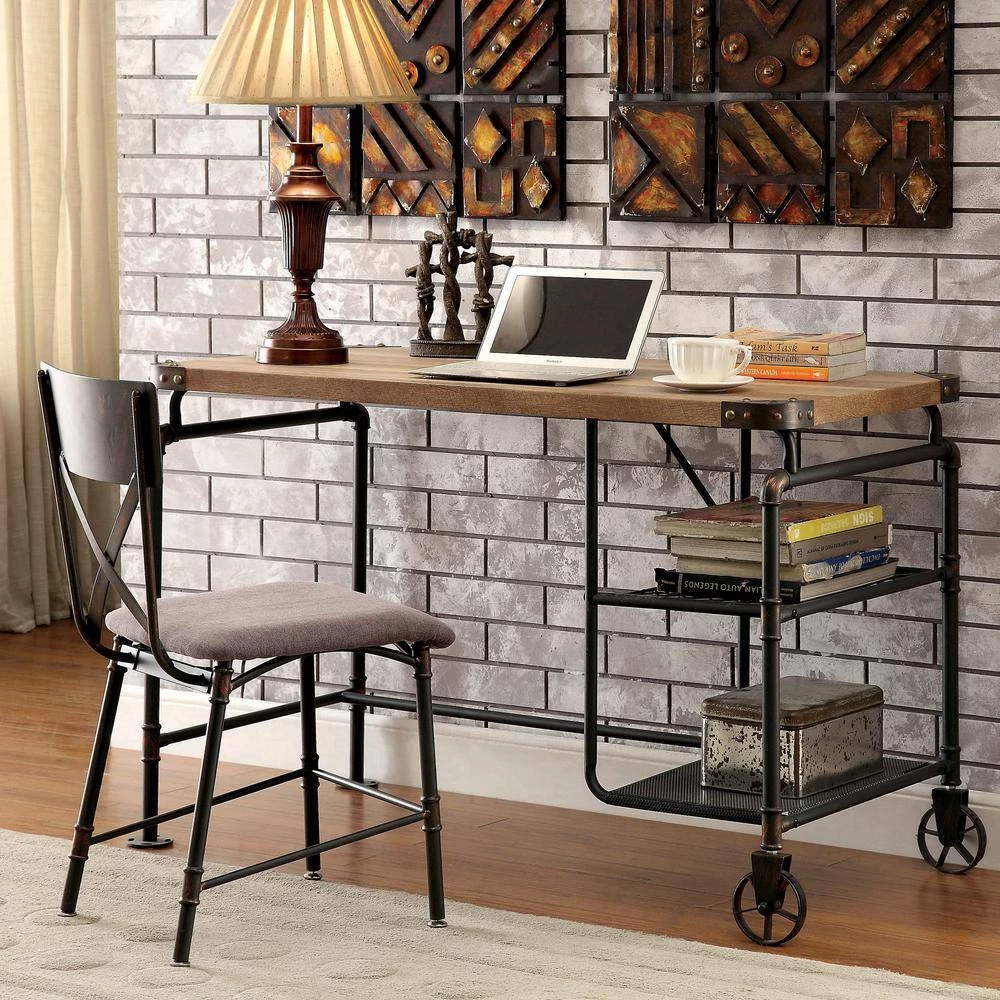 Lyric 47.25 in. Rectangle Light Brown and Black Wood Computer Desk with Shelf by Furniture of America 9 Lyric 47.25 in. Rectangle Light Brown and Black Wood Computer Desk with Shelf by Furniture of America - Image 9