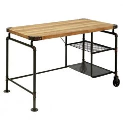 Lyric 47.25 in. Rectangle Light Brown and Black Wood Computer Desk with Shelf by Furniture of America