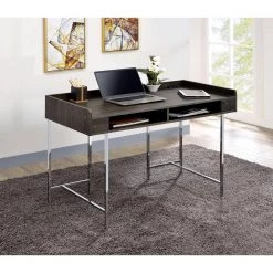 Burkette Brown and Chrome Writing Desk by Furniture of America 9 Burkette Brown and Chrome Writing Desk by Furniture of America -Furniture of America Sales Store brown and chrome furniture of america computer desks idf dk5241 31 1000