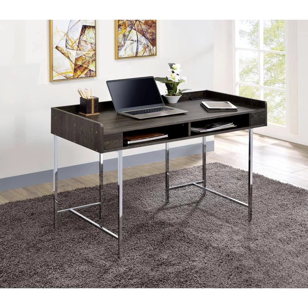 Burkette Brown and Chrome Writing Desk by Furniture of America 5 Burkette Brown and Chrome Writing Desk by Furniture of America - Image 5