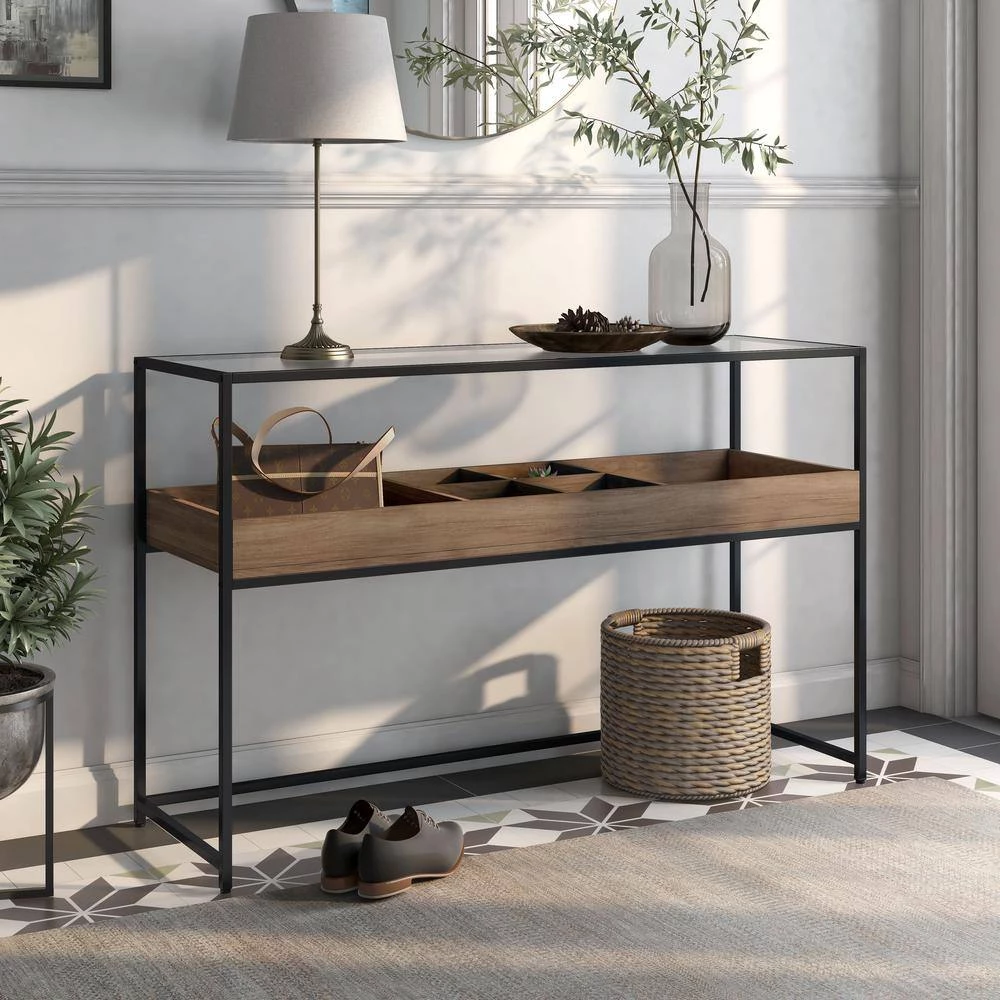 Trinton 47.88 in. Brown and Matte Black Coating Rectangle Glass Console Table by Furniture of America 9 Trinton 47.88 in. Brown and Matte Black Coating Rectangle Glass Console Table by Furniture of America - Image 9