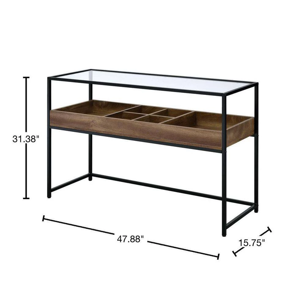 Trinton 47.88 in. Brown and Matte Black Coating Rectangle Glass Console Table by Furniture of America 3 Trinton 47.88 in. Brown and Matte Black Coating Rectangle Glass Console Table by Furniture of America - Image 3