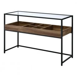 Trinton 47.88 in. Brown and Matte Black Coating Rectangle Glass Console Table by Furniture of America