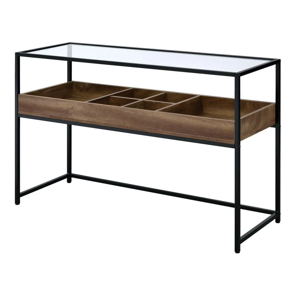 Trinton 47.88 in. Brown and Matte Black Coating Rectangle Glass Console Table by Furniture of America 1 Trinton 47.88 in. Brown and Matte Black Coating Rectangle Glass Console Table by Furniture of America