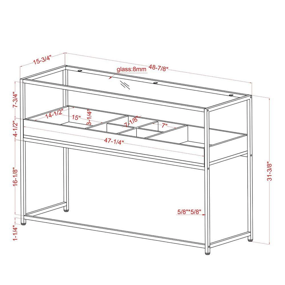 Trinton 47.88 in. Brown and Matte Black Coating Rectangle Glass Console Table by Furniture of America 8 Trinton 47.88 in. Brown and Matte Black Coating Rectangle Glass Console Table by Furniture of America - Image 8