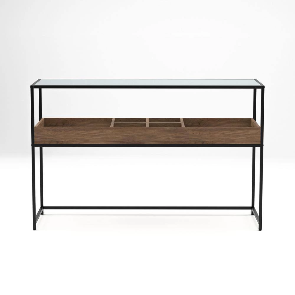 Trinton 47.88 in. Brown and Matte Black Coating Rectangle Glass Console Table by Furniture of America 4 Trinton 47.88 in. Brown and Matte Black Coating Rectangle Glass Console Table by Furniture of America - Image 4