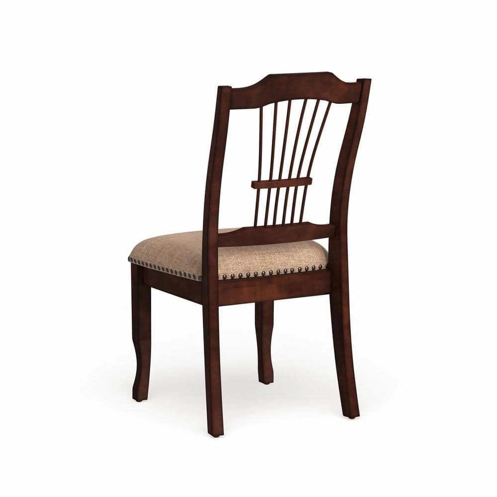 Bennettsville Brown Cherry and Beige Wood Nailhead Dining Side Chairs (Set of 2) by Furniture of America 4 Bennettsville Brown Cherry and Beige Wood Nailhead Dining Side Chairs (Set of 2) by Furniture of America - Image 4