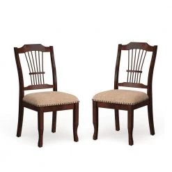 Bennettsville Brown Cherry and Beige Wood Nailhead Dining Side Chairs (Set of 2) by Furniture of America