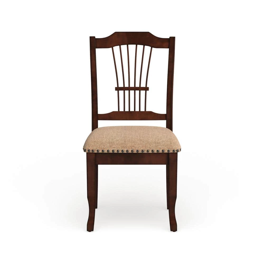 Bennettsville Brown Cherry and Beige Wood Nailhead Dining Side Chairs (Set of 2) by Furniture of America 3 Bennettsville Brown Cherry and Beige Wood Nailhead Dining Side Chairs (Set of 2) by Furniture of America - Image 3