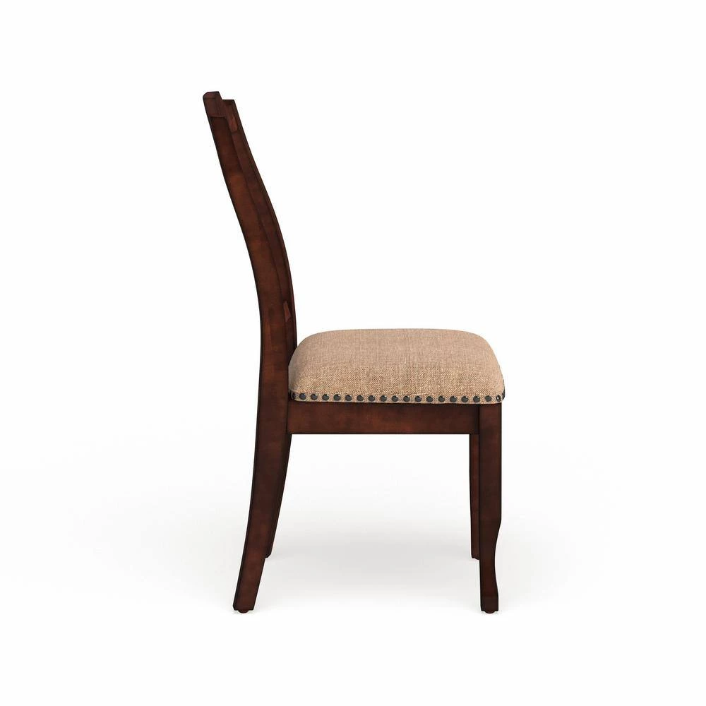 Bennettsville Brown Cherry and Beige Wood Nailhead Dining Side Chairs (Set of 2) by Furniture of America 2 Bennettsville Brown Cherry and Beige Wood Nailhead Dining Side Chairs (Set of 2) by Furniture of America - Image 2