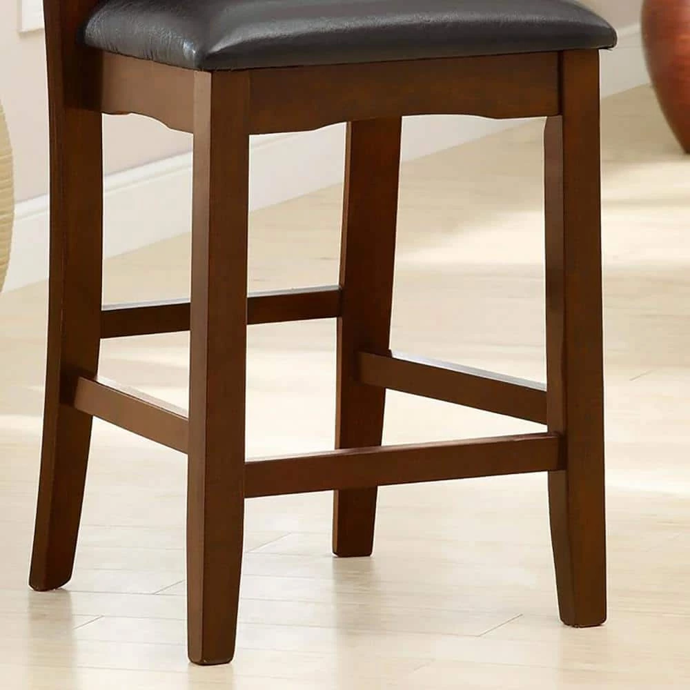Hirro Brown Cherry and Black Faux Leather Counter Height Side Chair (Set of 2) by Furniture of America 4 Hirro Brown Cherry and Black Faux Leather Counter Height Side Chair (Set of 2) by Furniture of America - Image 4