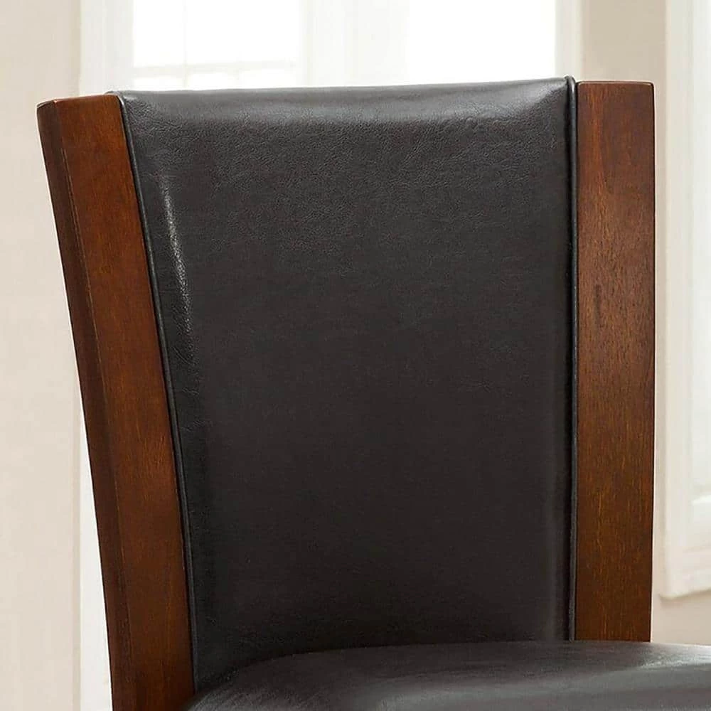 Hirro Brown Cherry and Black Faux Leather Counter Height Side Chair (Set of 2) by Furniture of America 3 Hirro Brown Cherry and Black Faux Leather Counter Height Side Chair (Set of 2) by Furniture of America - Image 3