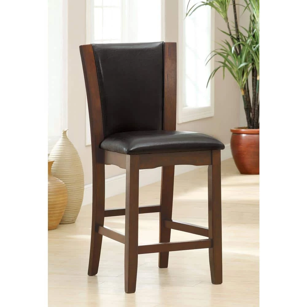 Hirro Brown Cherry and Black Faux Leather Counter Height Side Chair (Set of 2) by Furniture of America 2 Hirro Brown Cherry and Black Faux Leather Counter Height Side Chair (Set of 2) by Furniture of America - Image 2