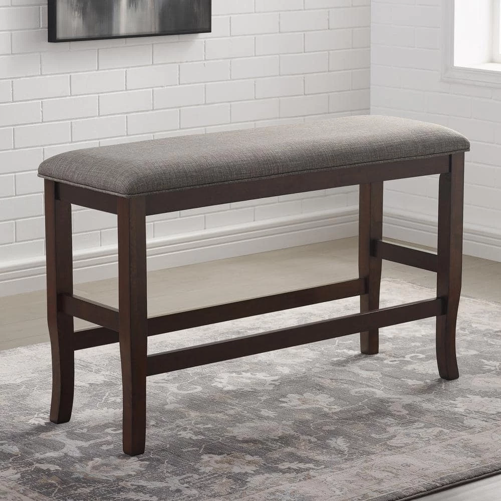 Swanson 26 in. Brown and Cherry Fabric Counter Height Bench by Furniture of America 4 Swanson 26 in. Brown and Cherry Fabric Counter Height Bench by Furniture of America - Image 4