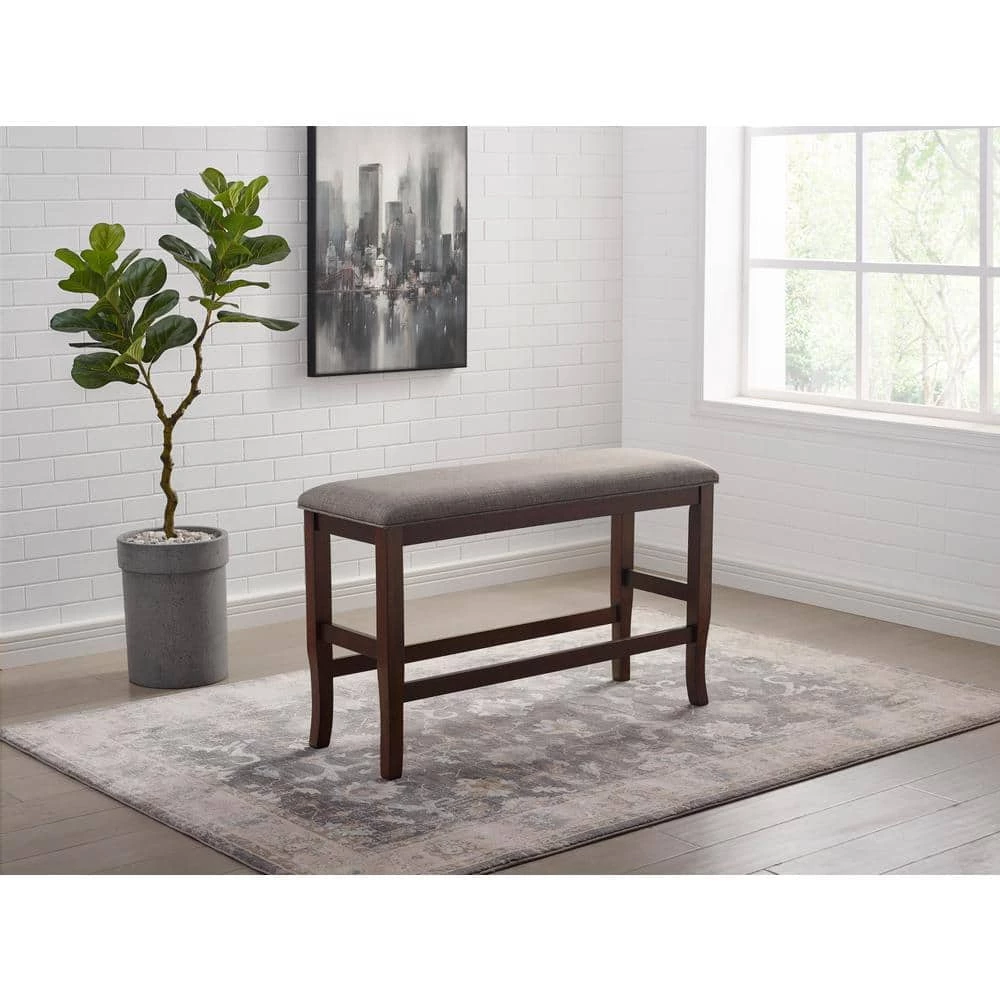 Swanson 26 in. Brown and Cherry Fabric Counter Height Bench by Furniture of America 2 Swanson 26 in. Brown and Cherry Fabric Counter Height Bench by Furniture of America - Image 2