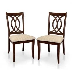 Leon Brown Cherry Fabric Geometric Side Chair (Set of 2) by Furniture of America