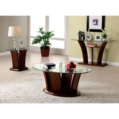 Ali 48 in. Brown Cherry Oval Glass Coffee Table by Furniture of America -Furniture of America Sales Store brown cherry furniture of america coffee tables idf 4104c 31 1000