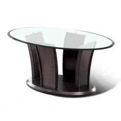 Ali 48 in. Brown Cherry Oval Glass Coffee Table by Furniture of America