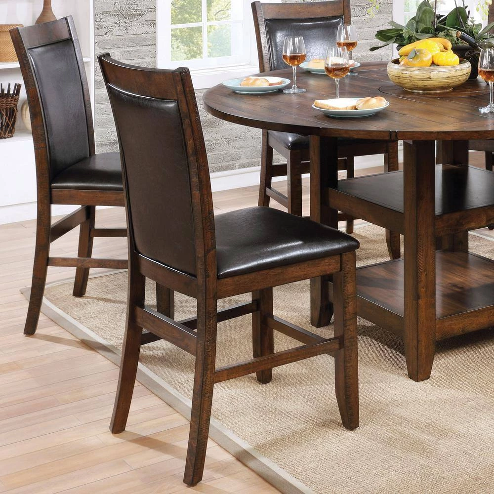 Morris Brown Cherry Leather Cushioned Counter Height Dining Chair (Set of 2) by Furniture of America 5 Morris Brown Cherry Leather Cushioned Counter Height Dining Chair (Set of 2) by Furniture of America - Image 5
