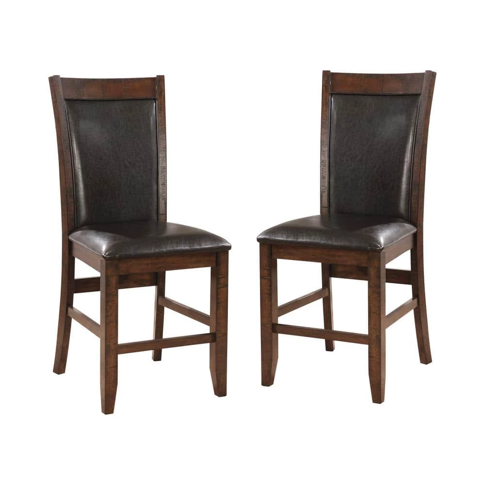 Morris Brown Cherry Leather Cushioned Counter Height Dining Chair (Set of 2) by Furniture of America 1 Morris Brown Cherry Leather Cushioned Counter Height Dining Chair (Set of 2) by Furniture of America