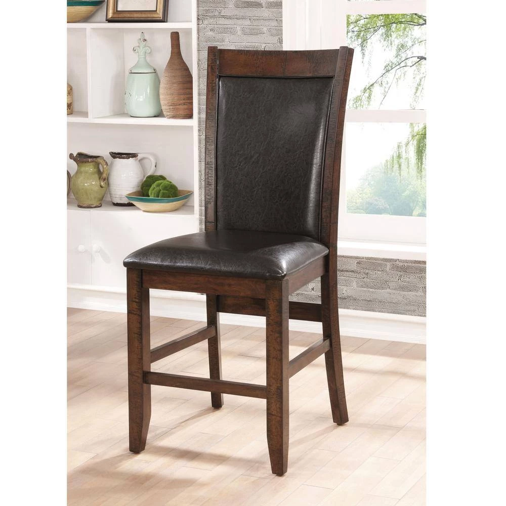 Morris Brown Cherry Leather Cushioned Counter Height Dining Chair (Set of 2) by Furniture of America 3 Morris Brown Cherry Leather Cushioned Counter Height Dining Chair (Set of 2) by Furniture of America - Image 3