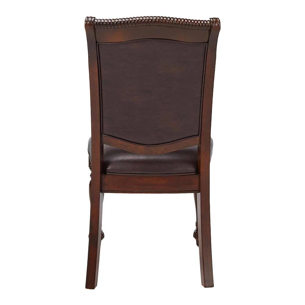 Pridore Brown Cherry Faux Leather Padded Dining Side Chair (Set of 2) by Furniture of America 4 Pridore Brown Cherry Faux Leather Padded Dining Side Chair (Set of 2) by Furniture of America - Image 4