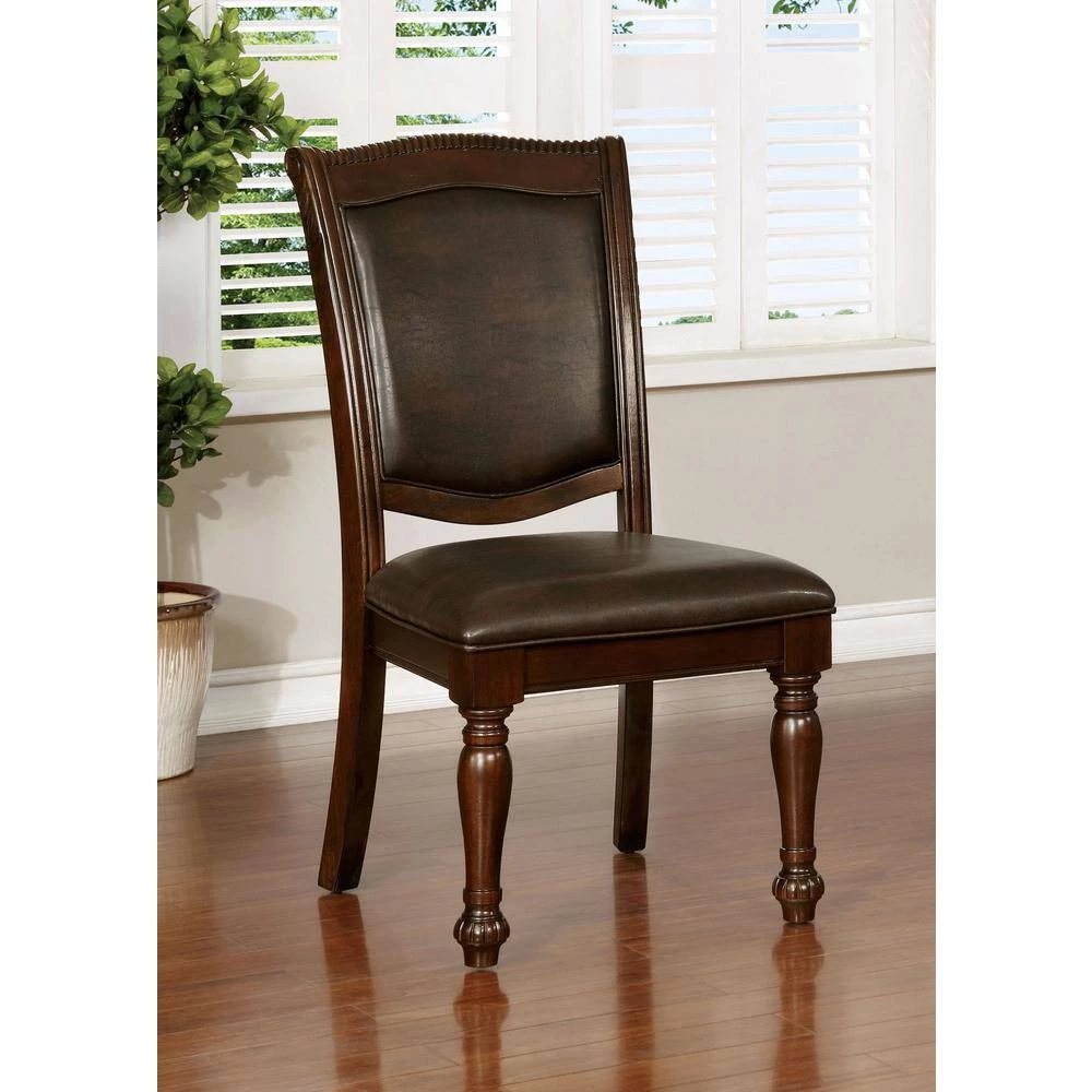Pridore Brown Cherry Faux Leather Padded Dining Side Chair (Set of 2) by Furniture of America 5 Pridore Brown Cherry Faux Leather Padded Dining Side Chair (Set of 2) by Furniture of America - Image 5