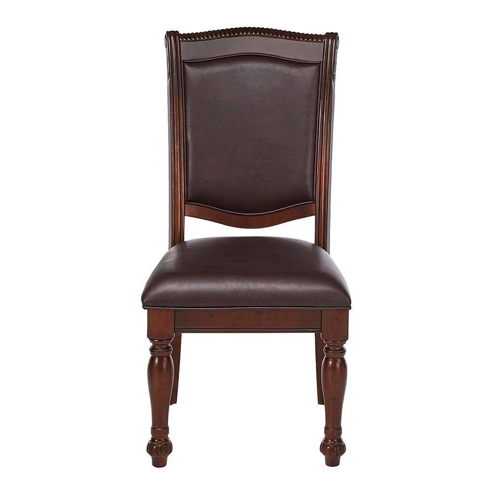 Pridore Brown Cherry Faux Leather Padded Dining Side Chair (Set of 2) by Furniture of America 3 Pridore Brown Cherry Faux Leather Padded Dining Side Chair (Set of 2) by Furniture of America - Image 3