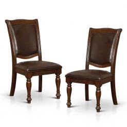 Pridore Brown Cherry Faux Leather Padded Dining Side Chair (Set of 2) by Furniture of America