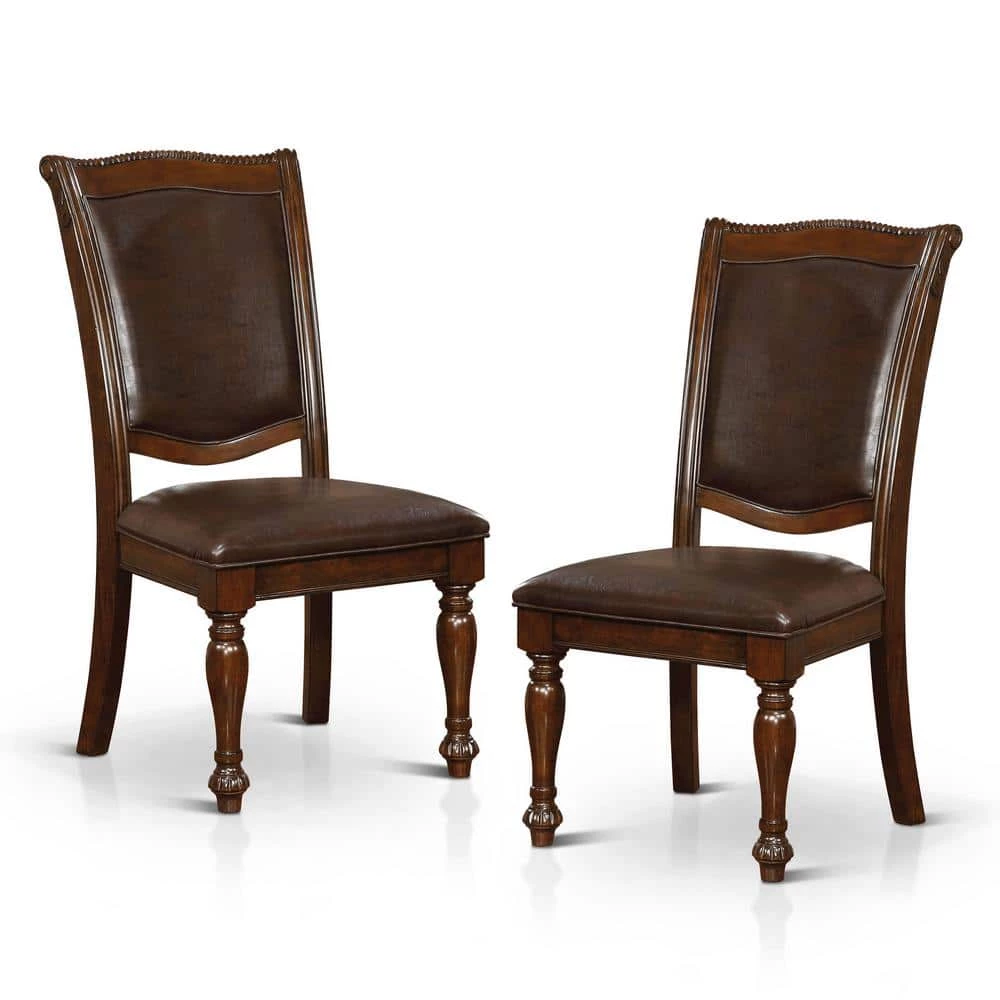 Pridore Brown Cherry Faux Leather Padded Dining Side Chair (Set of 2) by Furniture of America 1 Pridore Brown Cherry Faux Leather Padded Dining Side Chair (Set of 2) by Furniture of America