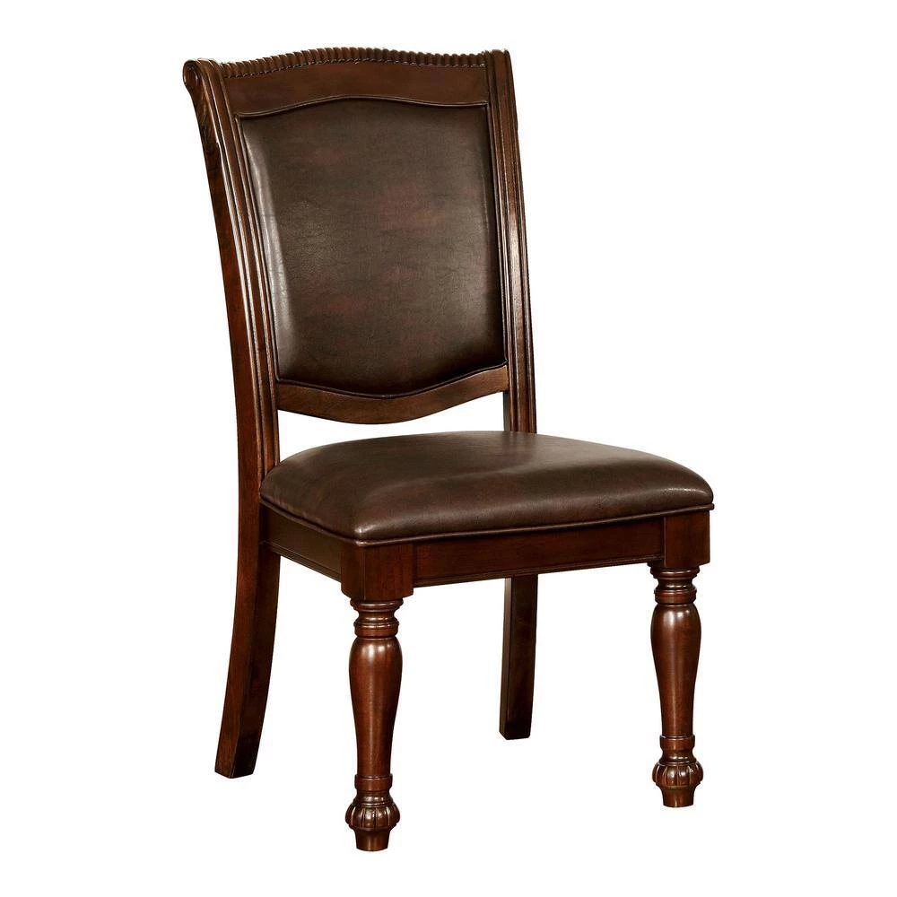 Pridore Brown Cherry Faux Leather Padded Dining Side Chair (Set of 2) by Furniture of America 2 Pridore Brown Cherry Faux Leather Padded Dining Side Chair (Set of 2) by Furniture of America - Image 2