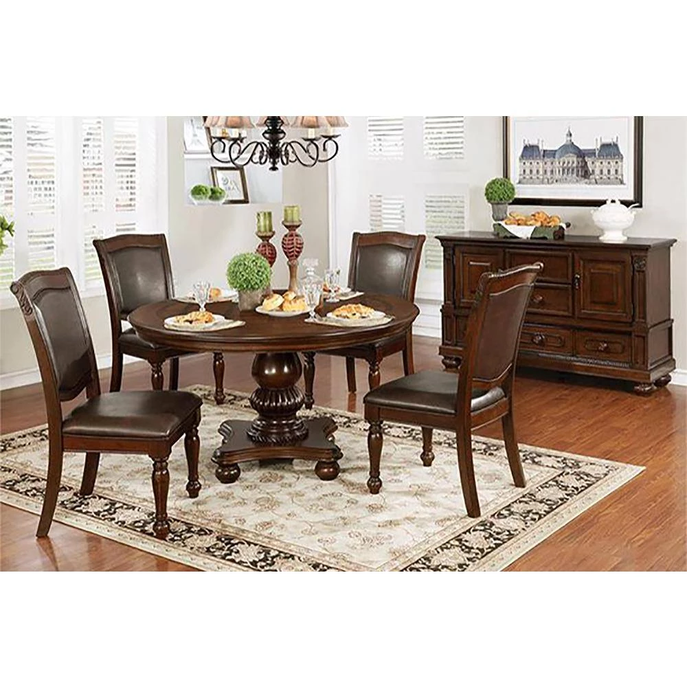 Pridore Brown Cherry Faux Leather Padded Dining Side Chair (Set of 2) by Furniture of America 6 Pridore Brown Cherry Faux Leather Padded Dining Side Chair (Set of 2) by Furniture of America - Image 6