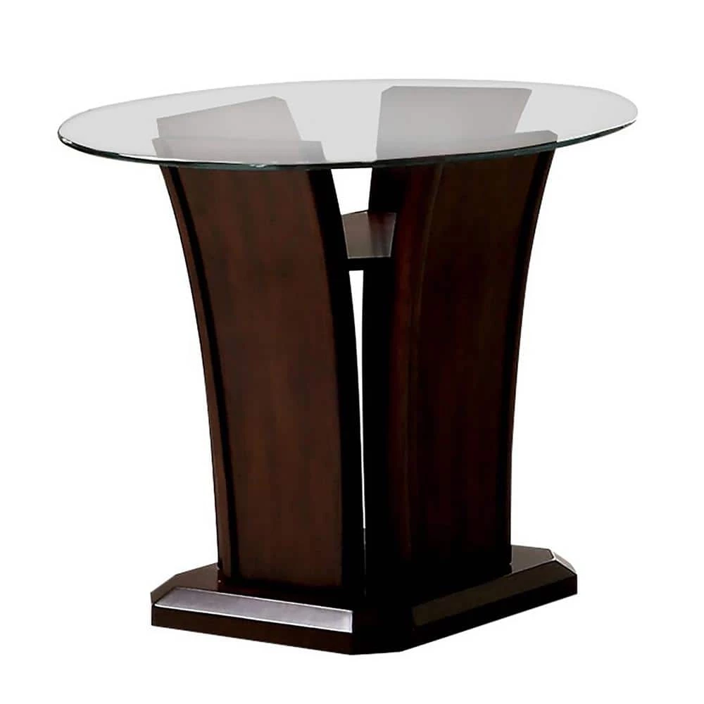 Ali 26 in. Brown Cherry Round Glass End Table by Furniture of America 1 Ali 26 in. Brown Cherry Round Glass End Table by Furniture of America