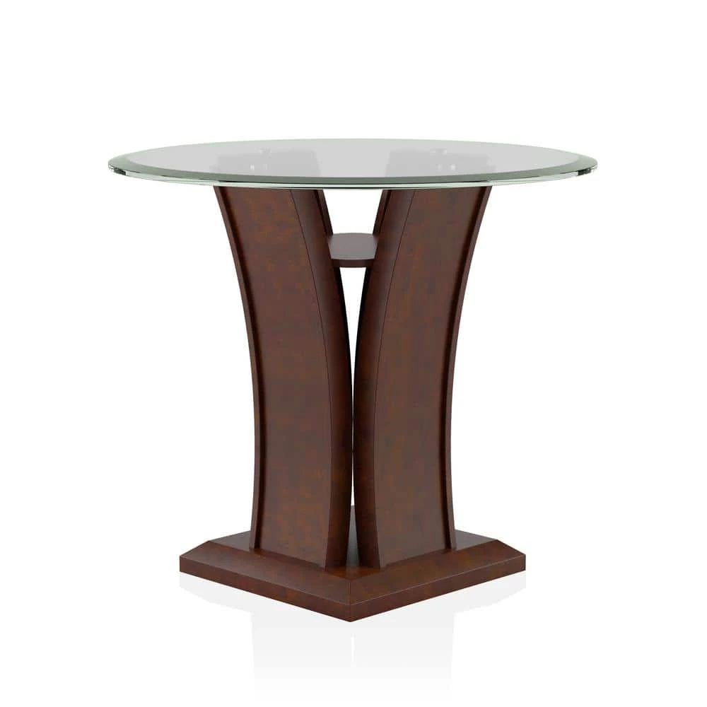Ali 26 in. Brown Cherry Round Glass End Table by Furniture of America 3 Ali 26 in. Brown Cherry Round Glass End Table by Furniture of America - Image 3