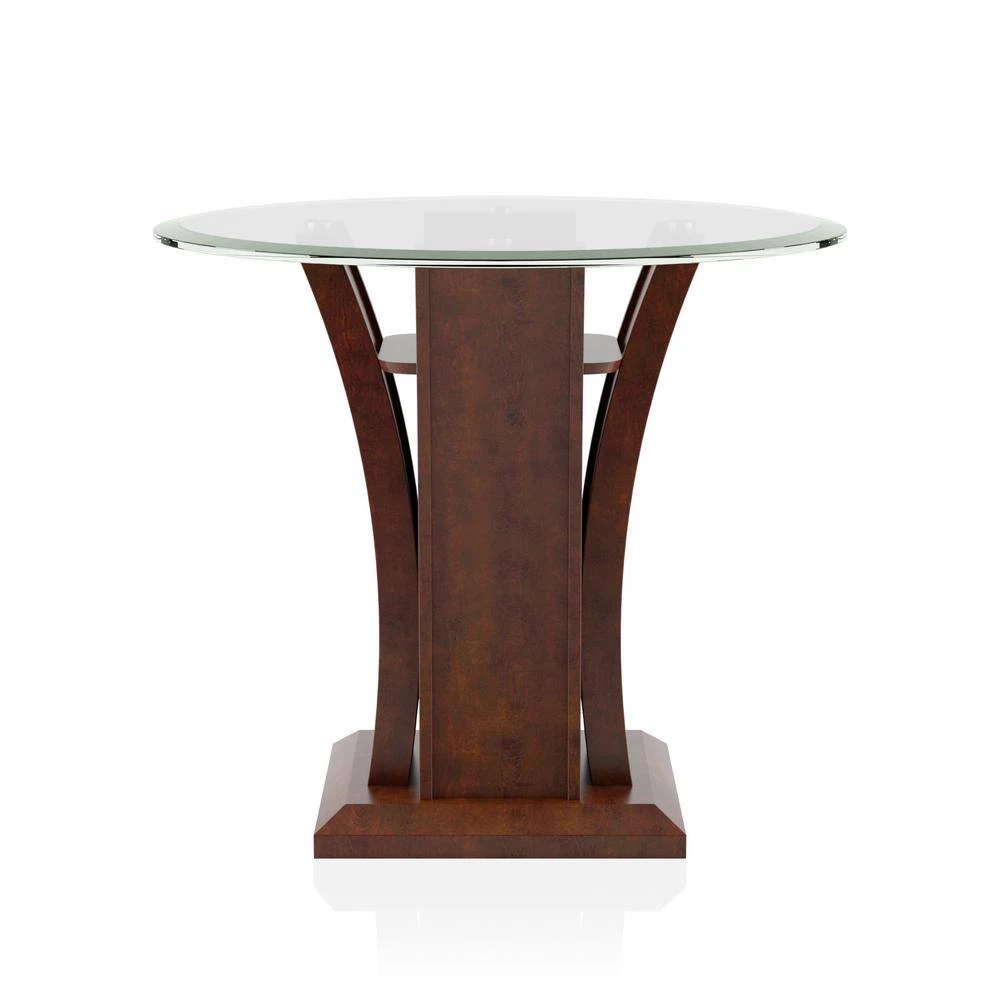 Ali 26 in. Brown Cherry Round Glass End Table by Furniture of America 2 Ali 26 in. Brown Cherry Round Glass End Table by Furniture of America - Image 2