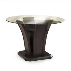Hirro 54 in. Round Brown Cherry Glass Dining Table by Furniture of America