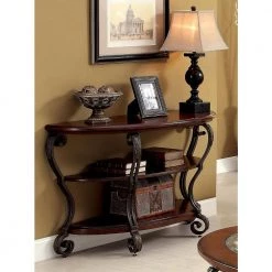 Nestillia 48 in. Brown Half-Circle Wood Console Table with 2-Shelf by Furniture of America -Furniture of America Sales Store brown furniture of america console tables idf 4326s 31 1000