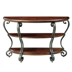 Nestillia 48 in. Brown Half-Circle Wood Console Table with 2-Shelf by Furniture of America