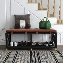 Morgantown Brown Bench with Shelf (20.25 in. H X 48.5 in. W X 24.75 in. D) by Furniture of America -Furniture of America Sales Store brown furniture of america dining benches idf bn823br 31 1000