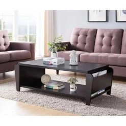 Allium 51 in. Cappuccino Large Rectangle Wood Coffee Table with Magazine Rack by Furniture of America -Furniture of America Sales Store cappuccino furniture of america coffee tables idi 192379 31 1000