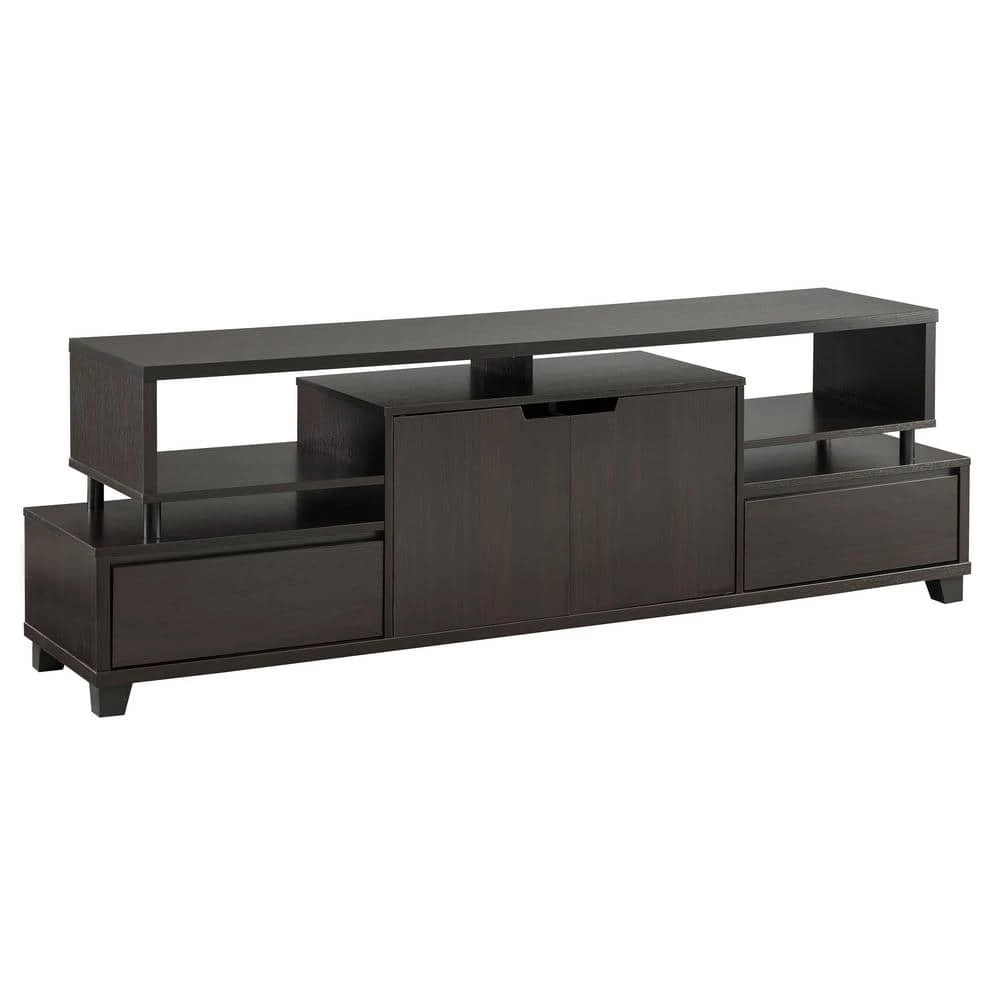 Tekel 71 in. Cappuccino Particle Board TV Stand with 2-Drawer Fits TVs Up to 80 in. with Storage Doors by Furniture of America 1 Tekel 71 in. Cappuccino Particle Board TV Stand with 2-Drawer Fits TVs Up to 80 in. with Storage Doors by Furniture of America