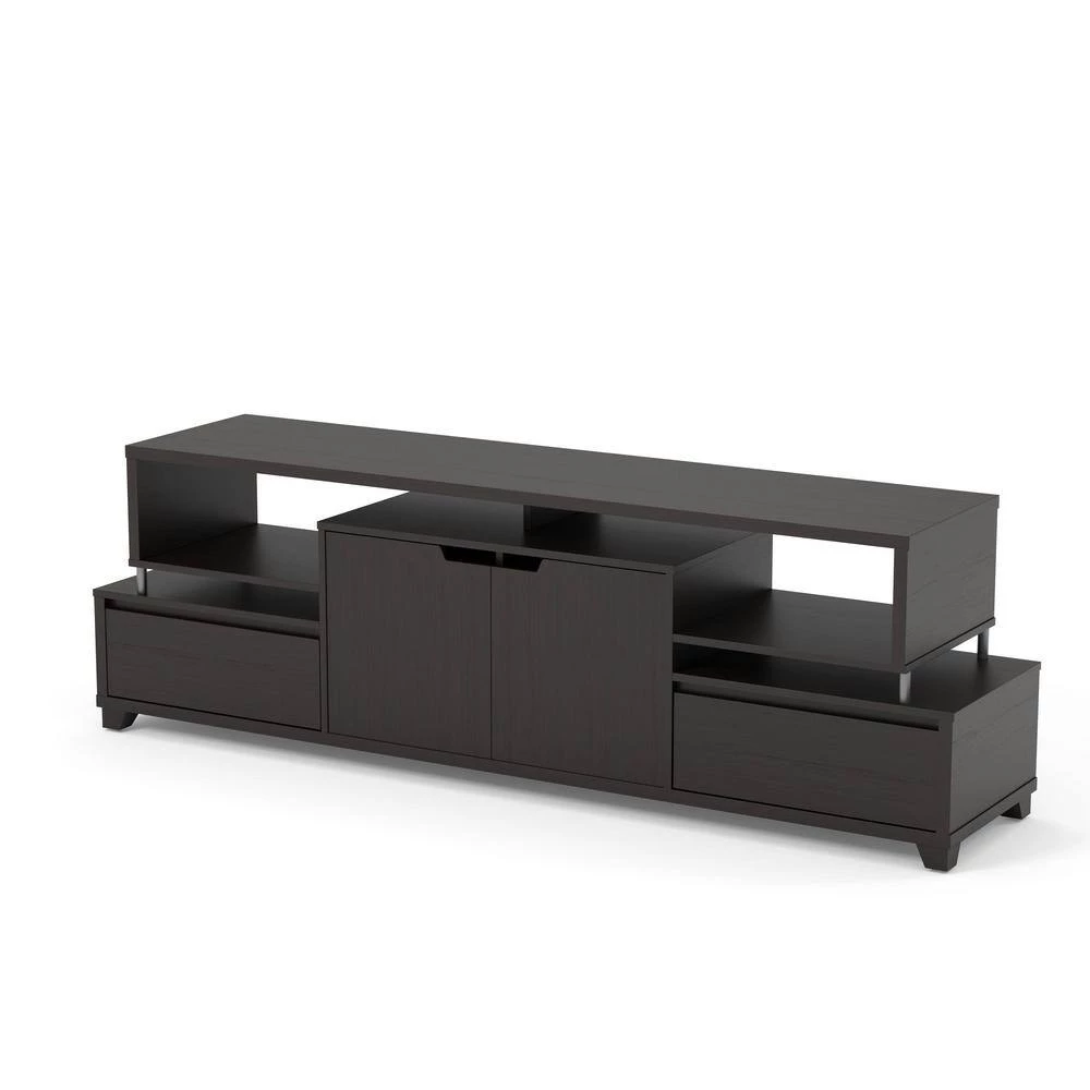 Tekel 71 in. Cappuccino Particle Board TV Stand with 2-Drawer Fits TVs Up to 80 in. with Storage Doors by Furniture of America 3 Tekel 71 in. Cappuccino Particle Board TV Stand with 2-Drawer Fits TVs Up to 80 in. with Storage Doors by Furniture of America - Image 3