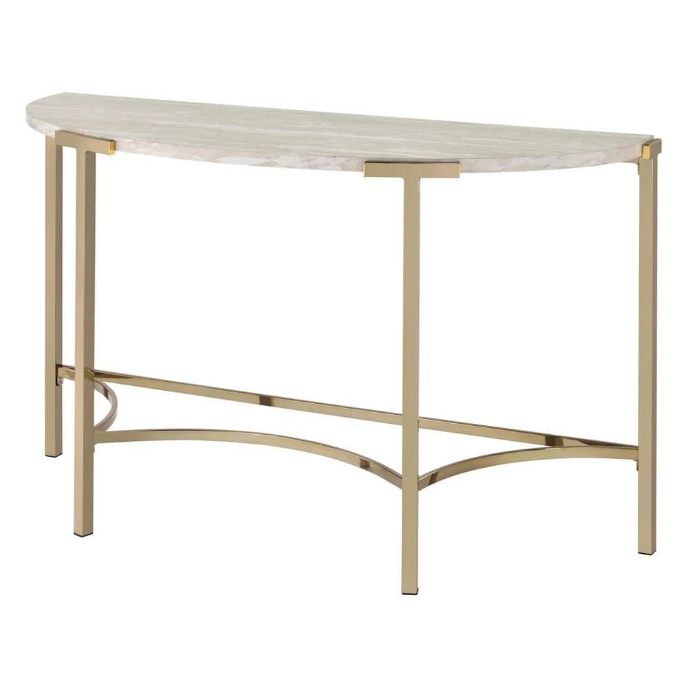 Loomic 48.13 in. Champagne and White Haft-Circle Faux Marble Console Table by Furniture of America 1 Loomic 48.13 in. Champagne and White Haft-Circle Faux Marble Console Table by Furniture of America