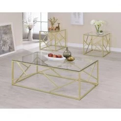 Ellestia 3-Piece 47.25 in. Champagne Rectangle Glass Coffee Table Set by Furniture of America -Furniture of America Sales Store champagne furniture of america coffee tables idf 4017cpn 3pk 31 1000