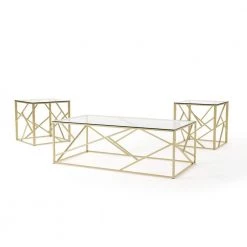 Ellestia 3-Piece 47.25 in. Champagne Rectangle Glass Coffee Table Set by Furniture of America