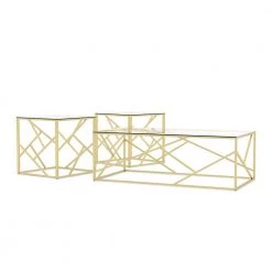 Ellestia 3-Piece 47.25 in. Champagne Rectangle Glass Coffee Table Set by Furniture of America -Furniture of America Sales Store champagne furniture of america coffee tables idf 4017cpn 3pk c3 1000