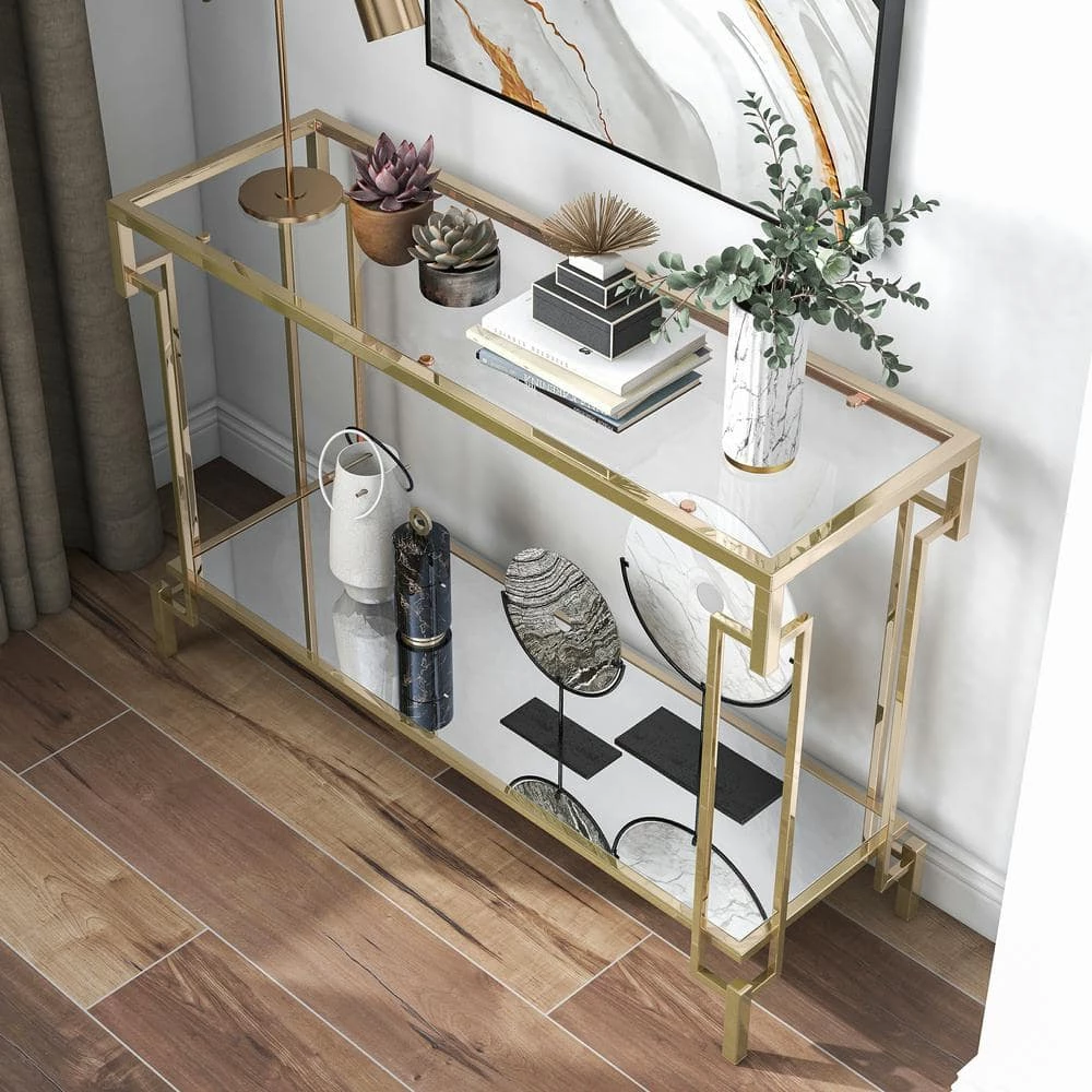 Elrod 43.25 in. Champagne Rectangle Glass Console Table by Furniture of America 5 Elrod 43.25 in. Champagne Rectangle Glass Console Table by Furniture of America - Image 5
