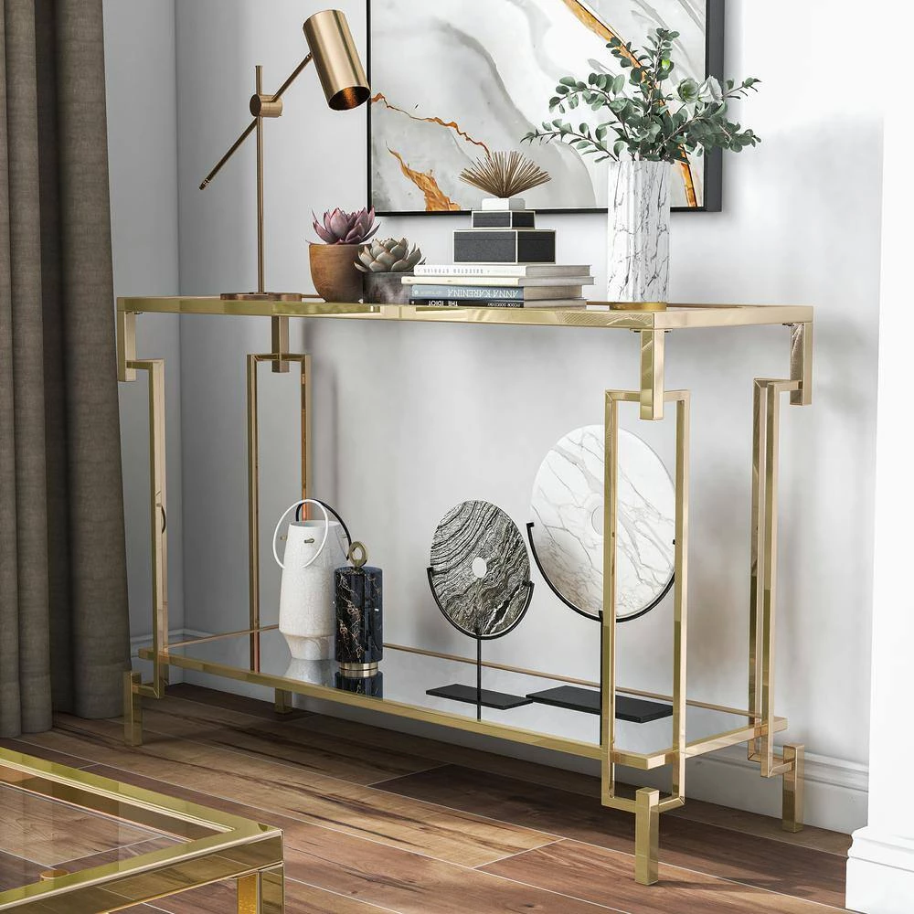 Elrod 43.25 in. Champagne Rectangle Glass Console Table by Furniture of America 7 Elrod 43.25 in. Champagne Rectangle Glass Console Table by Furniture of America - Image 7