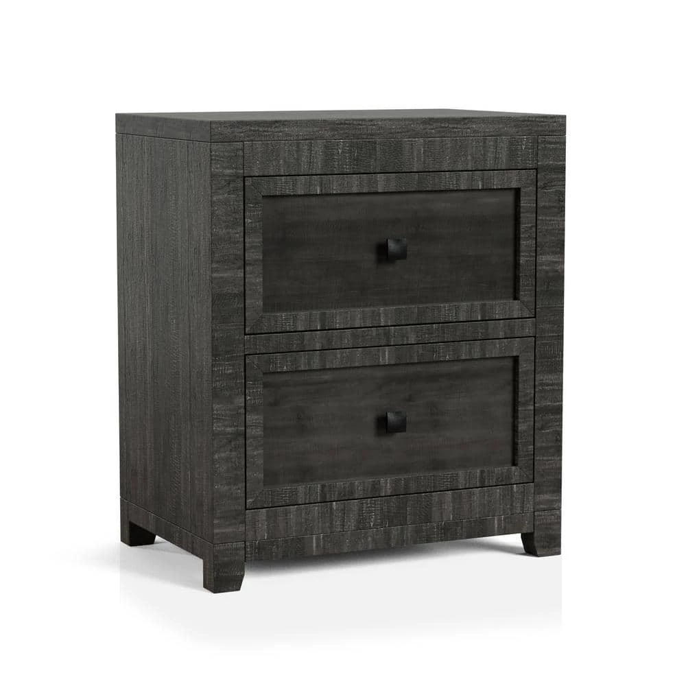 Courier 2-Drawer Charcoal Nightstand 28 in. H x 24 in. W x 16 in. D by Furniture of America 1 Courier 2-Drawer Charcoal Nightstand 28 in. H x 24 in. W x 16 in. D by Furniture of America