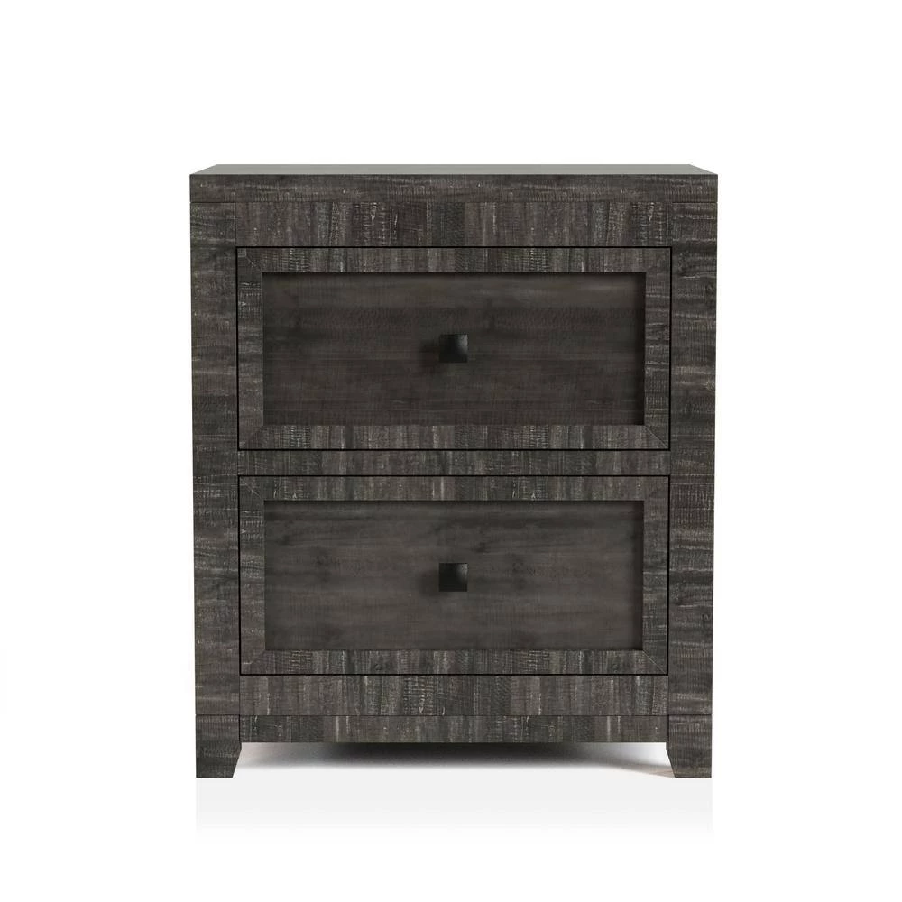 Courier 2-Drawer Charcoal Nightstand 28 in. H x 24 in. W x 16 in. D by Furniture of America 2 Courier 2-Drawer Charcoal Nightstand 28 in. H x 24 in. W x 16 in. D by Furniture of America - Image 2
